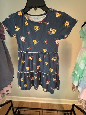 Old Navy Dark Blue Floral Tiered Cotton Dress